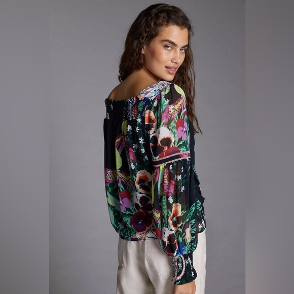ANTHROPOLOGIE LIL SIRE Puff Sleeve Blouse Multicolor Floral size M - Picture 2 of 9